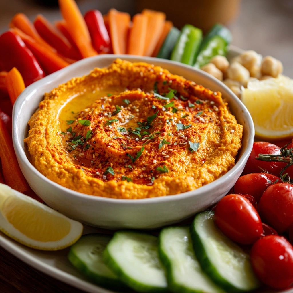 Carrot Hummus with Veggie Crudité: A Healthy Dip Delight!