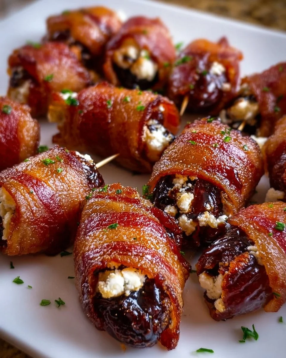 Bacon wrapped dates stuffed with goat cheese, perfect appetizer dish