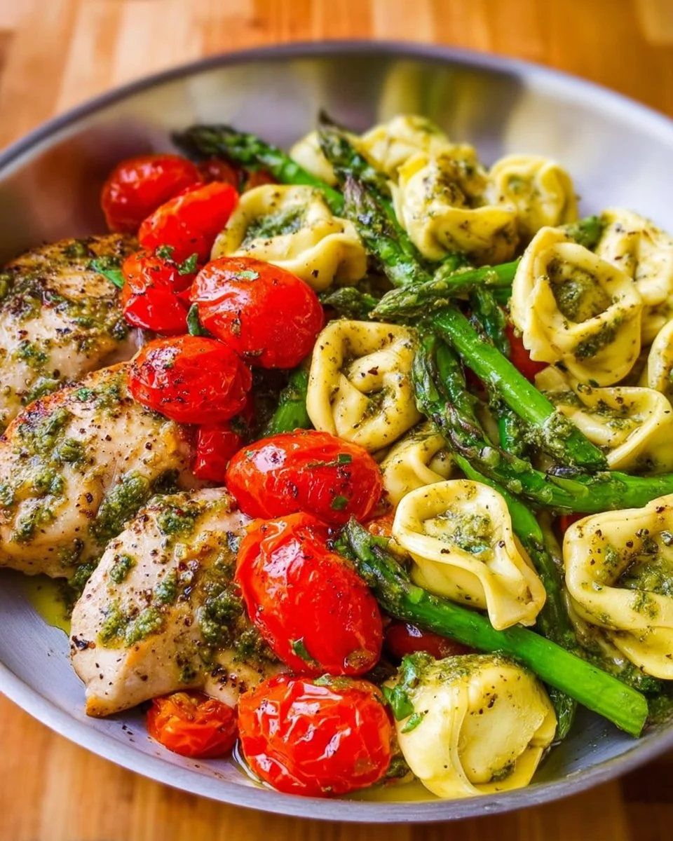 One-Pan Pesto Chicken, Tortellini, and Veggies