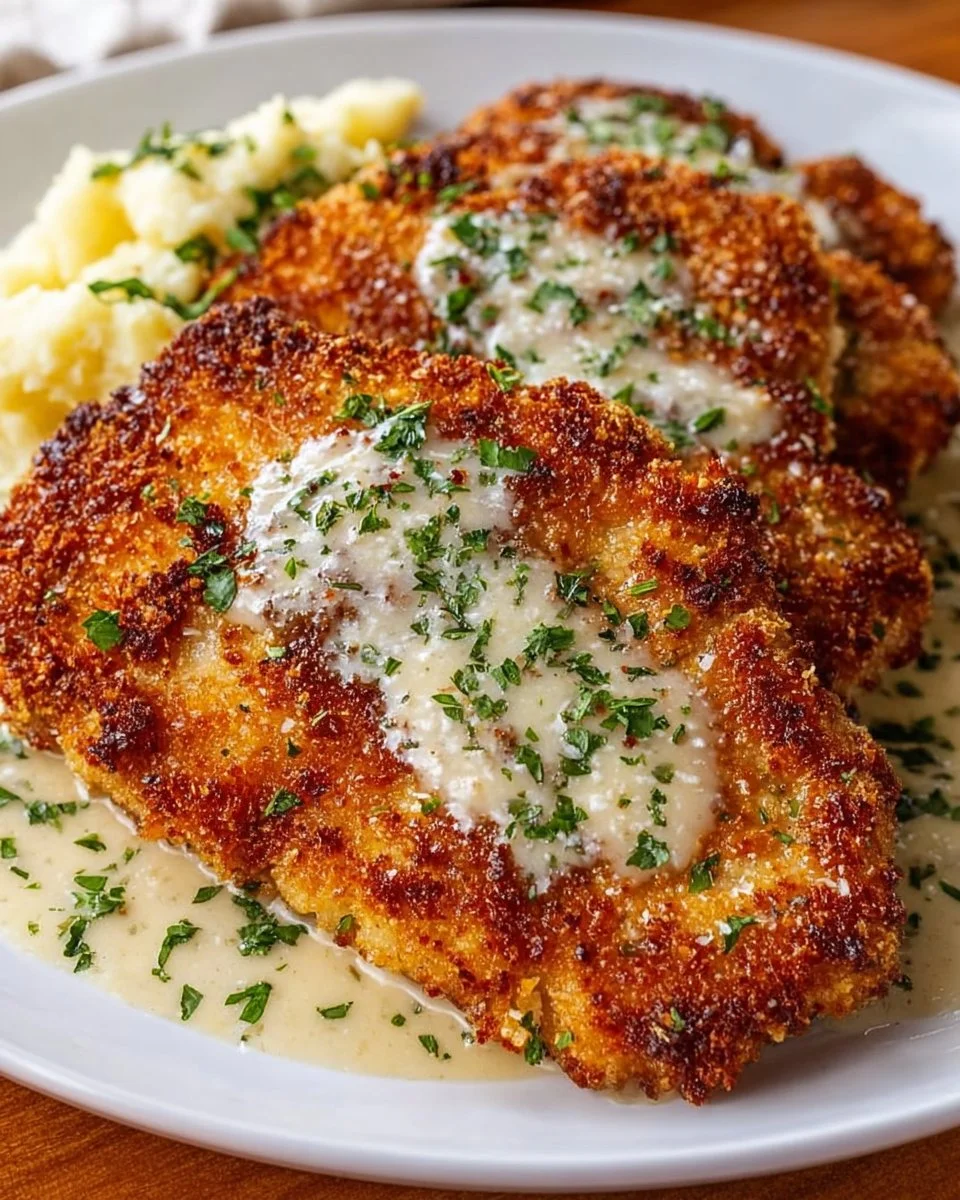 Parmesan Crusted Chicken with Creamy Garlic Sauce – Easy Family Dinner Recipe