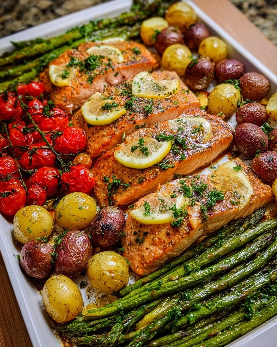 Sheetpan Salmon and Potatoes With Veggies