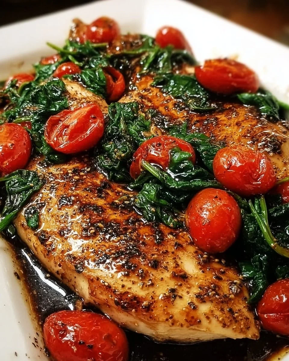 Balsamic Chicken Breast with Spinach and Tomatoes