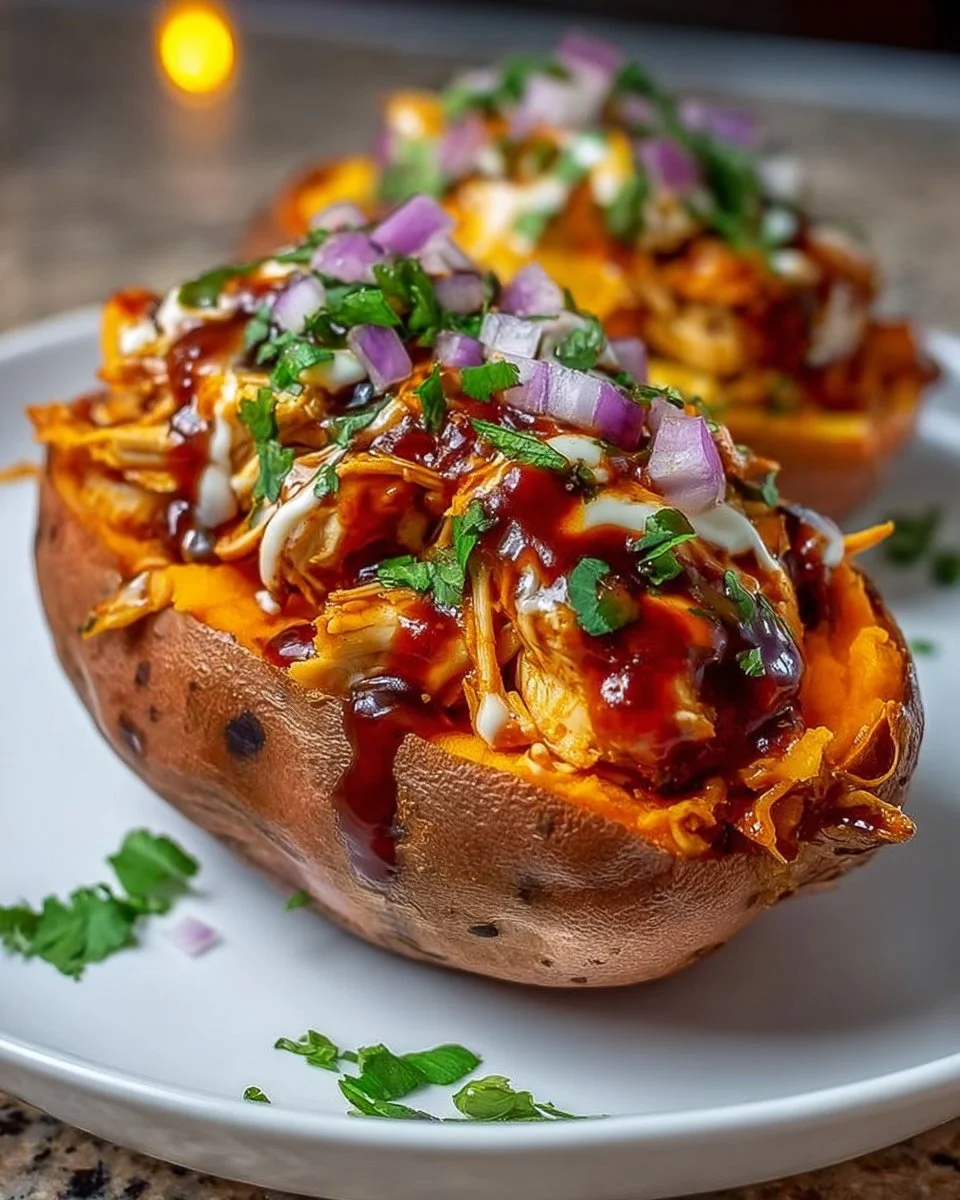 BBQ Chicken Stuffed Sweet Potatoes