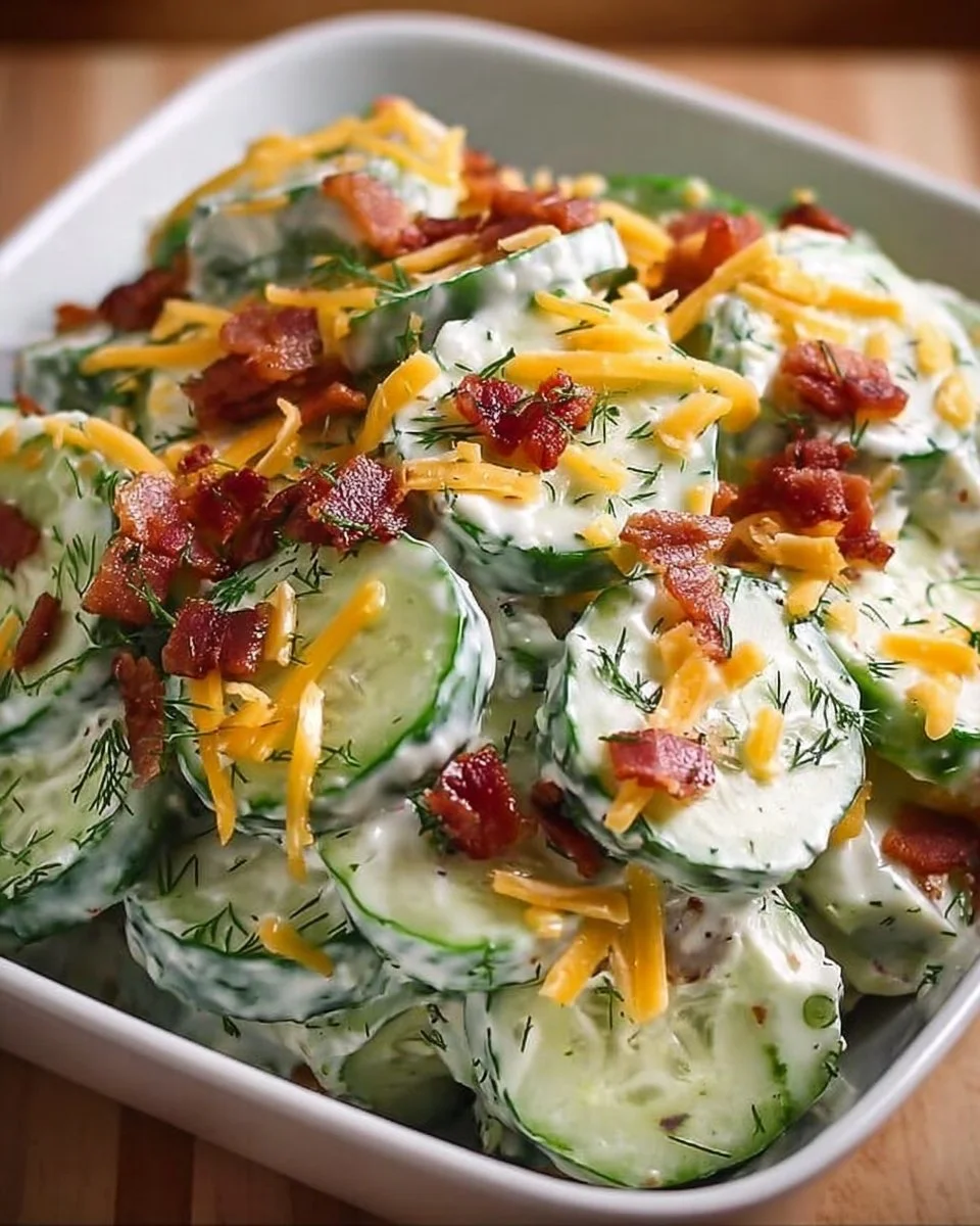 Creamy Cucumber Salad with Bacon and Cheese
