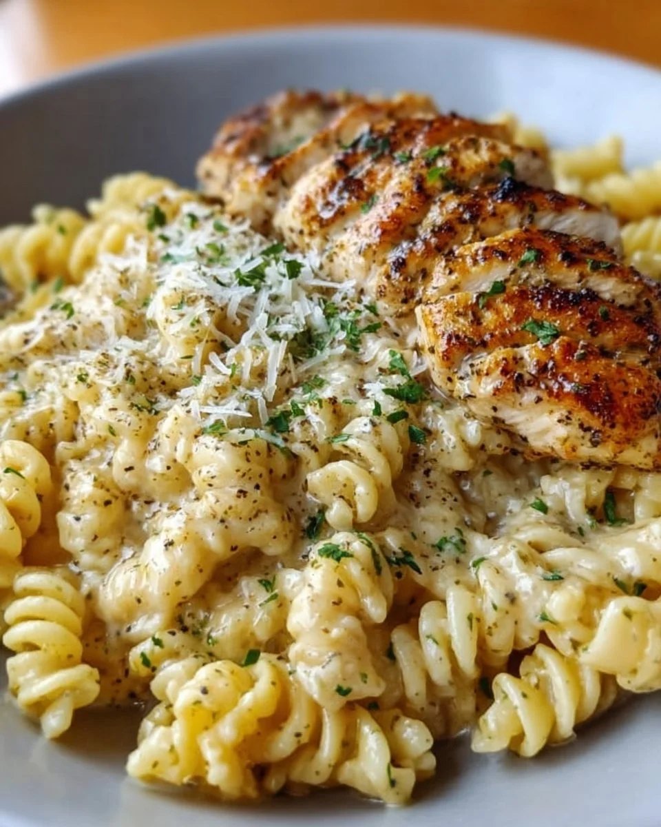 Crockpot Garlic Parmesan Chicken Pasta