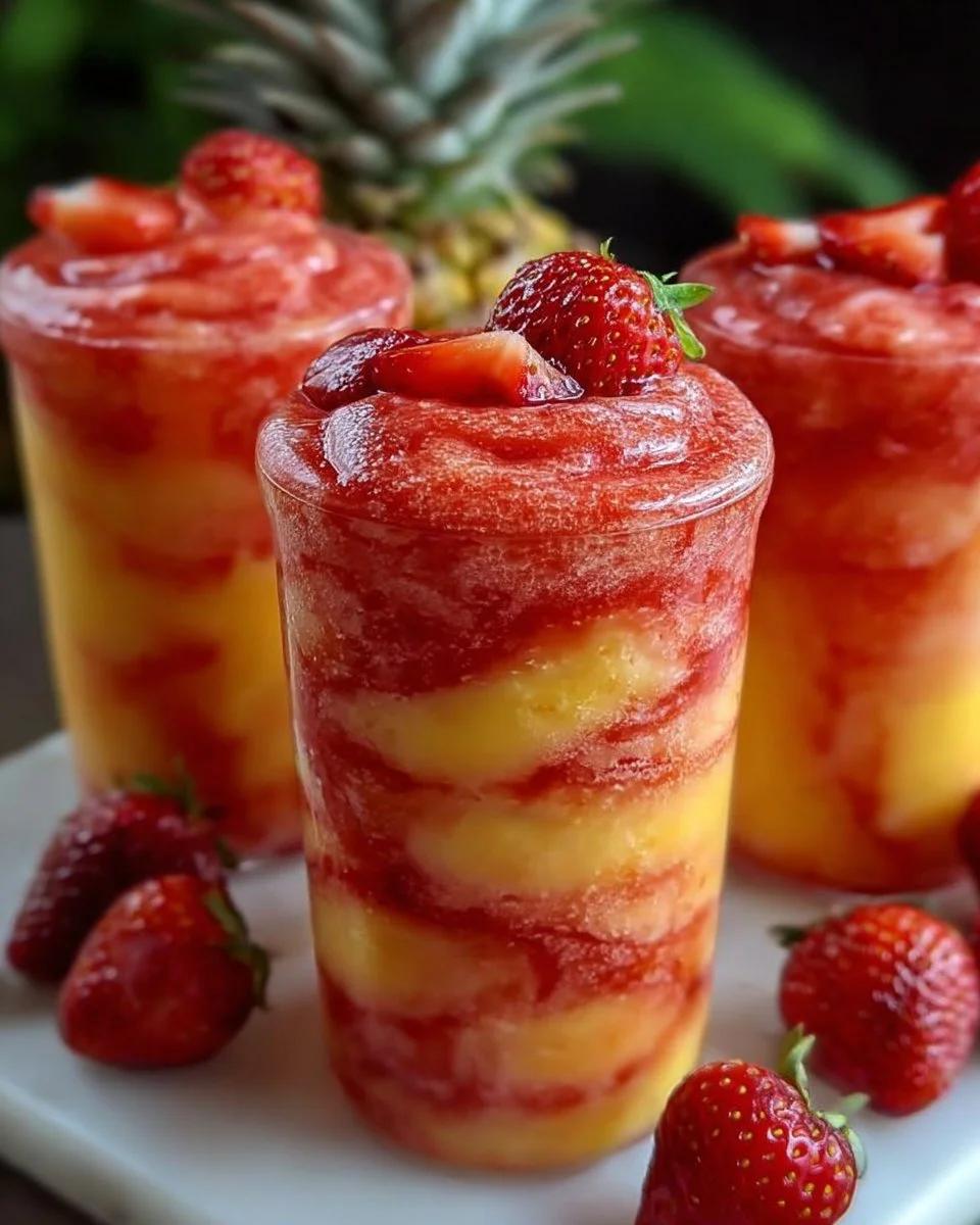 Pineapple Strawberry Swirled Slushies