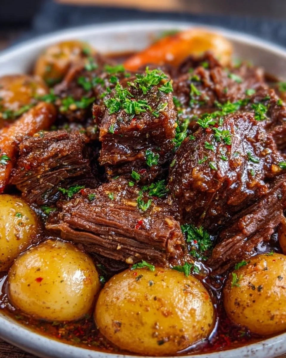 Slow Cooker Garlic Butter Beef with Potatoes