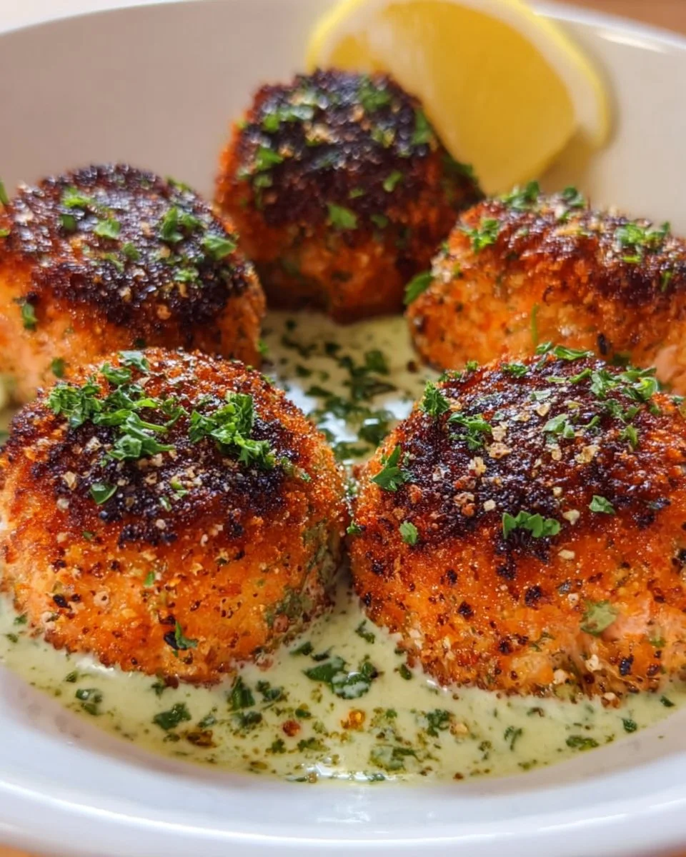 Baked Salmon Meatballs with Avocado Sauce