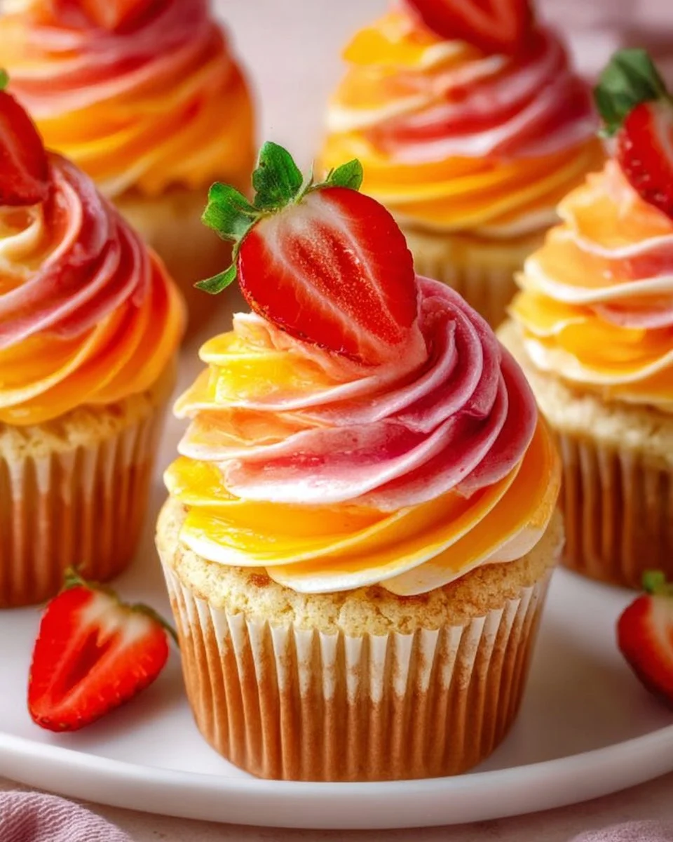 Mango Strawberry Sunset Cupcakes