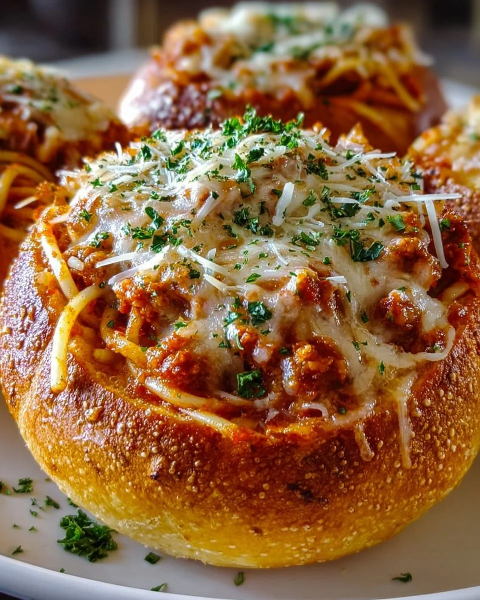 Spaghetti Garlic Bread Bowls