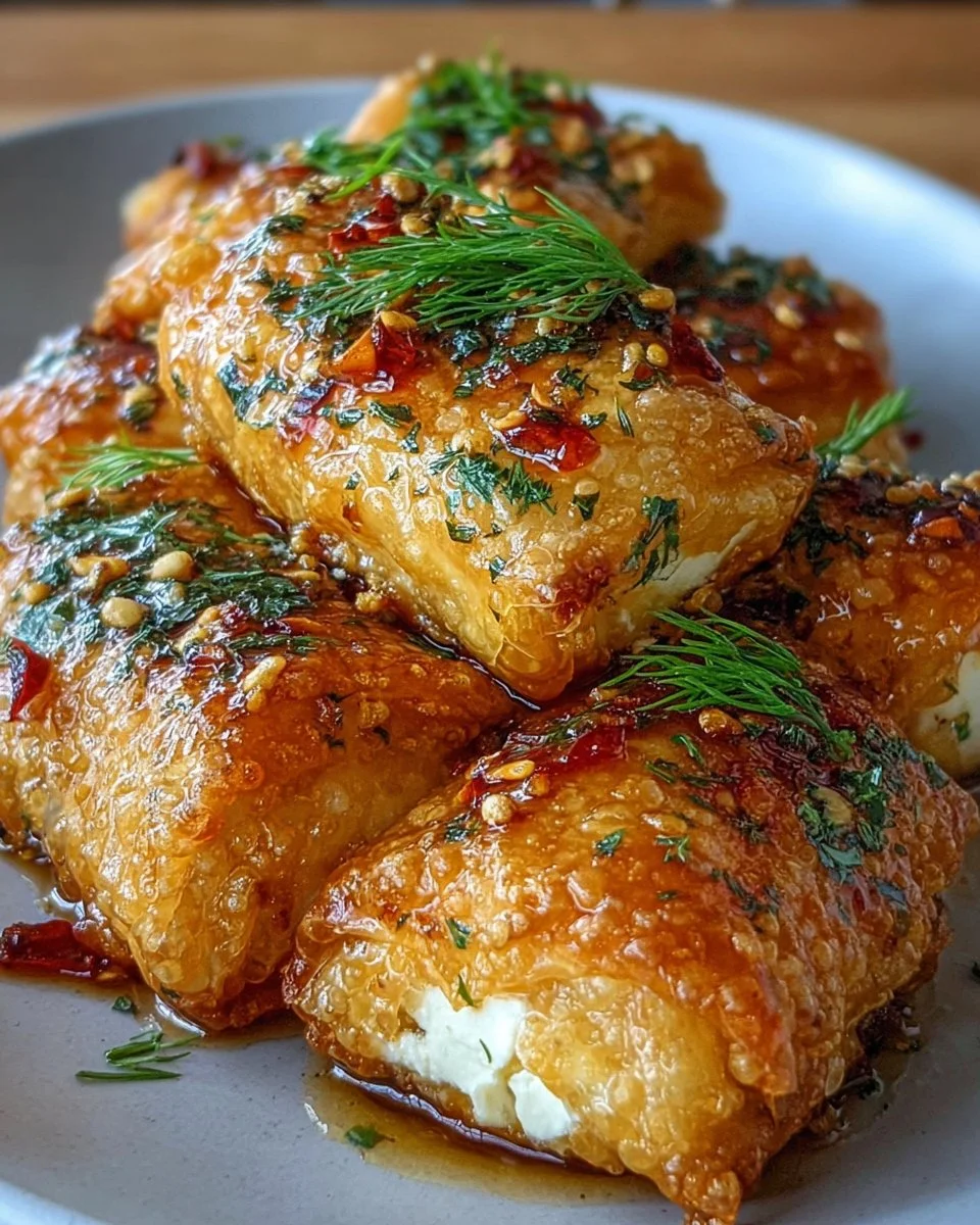 Oven-Fried Feta Rolls with Spicy Chili Honey